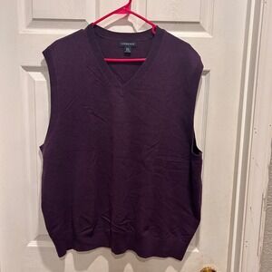 Lands End Mens V Neck Sweater Vest Purple XXL 50 52 100% Cashmere Quiet Luxury